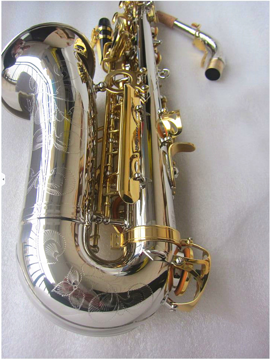 High-end original 037 estrutura um-para-um modelo E-flat tune profissional saxofone alto tubo de cobre branco corpo sax banhado a ouro com estojo