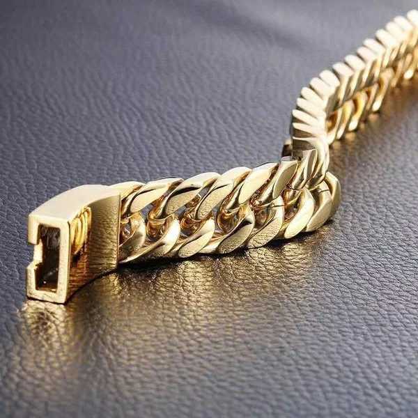Bangle Luxury Fashion Hip Hop Curb Chain Armband Dubbel Buckle Domineering Armband Valentines Day Present till pojkvän Mens Jewellery