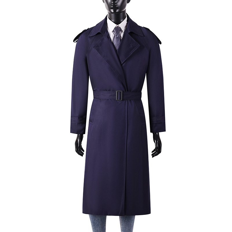 Heren trenchcoat lang marineblauw lente herfst streetwear met riem mannelijk windjack één knop klassiek vintage M-6XL