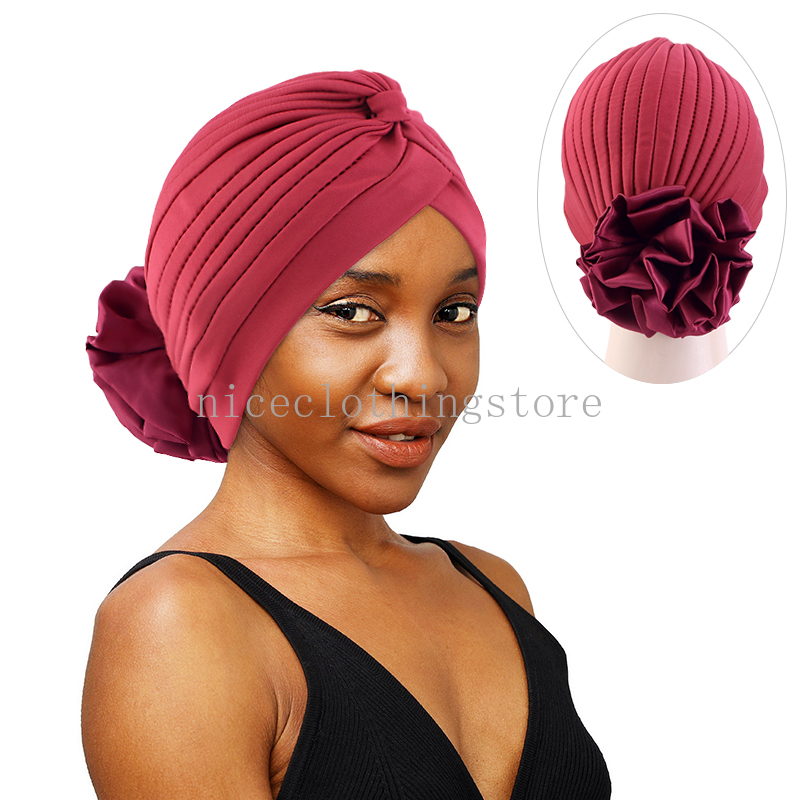 Turban kwiatowy Nowe kobiety moda moda napędka głowa duże hidżaby indyjski kapelusz dama piękno i pielęgnacja włosów czapka chemioterapia turbante turbante