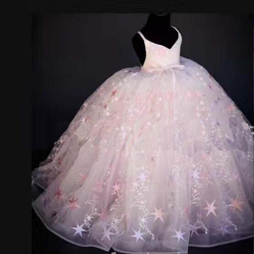 2017 Festzug-Kleider für Mädchen, niedliche Sterne, Ballkleid, kleine Prinzessin, Kinder-Hochzeitskleid255J