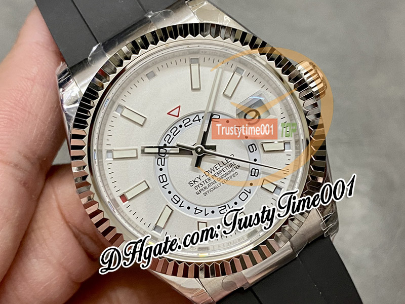 N V3 42mm Sky 336239 A9002 Complication Calendar Automatic Mens Watch Fluted Bezel White Dial Stick Markers Rubber Strap Super Edition trustytime001 Wristwatches