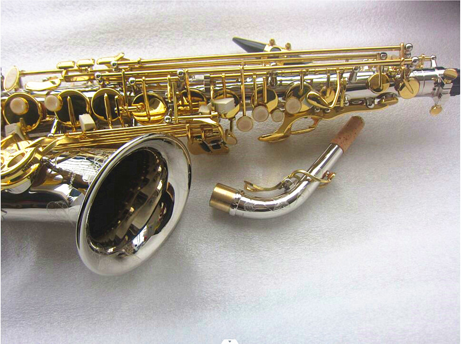 Ny WO37 Alto Saxofon Silver Nickel Plating Gold Key Professional Super Play Sax med munstycke Case