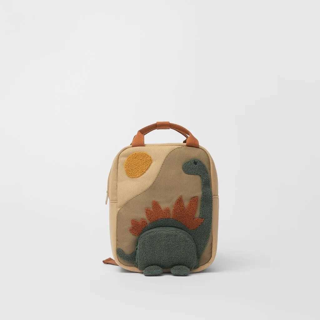 Backpacks Kindergarten Cartoon Embroidery School Bag New Children's Canvas Backpack Long Neck Small Dinosaur Animal-shaped Backpack