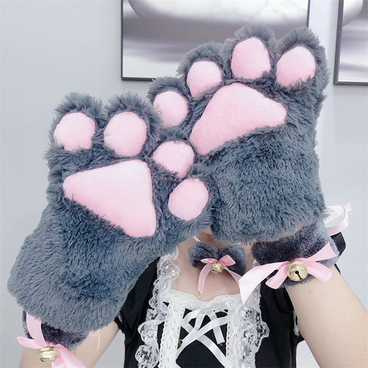 Articoli feste Guanti cosplay unisex Guanti in peluche a forma di zampa di gattino dei cartoni animati Guanti di Halloween Polsini pelosi Guanti carnevali