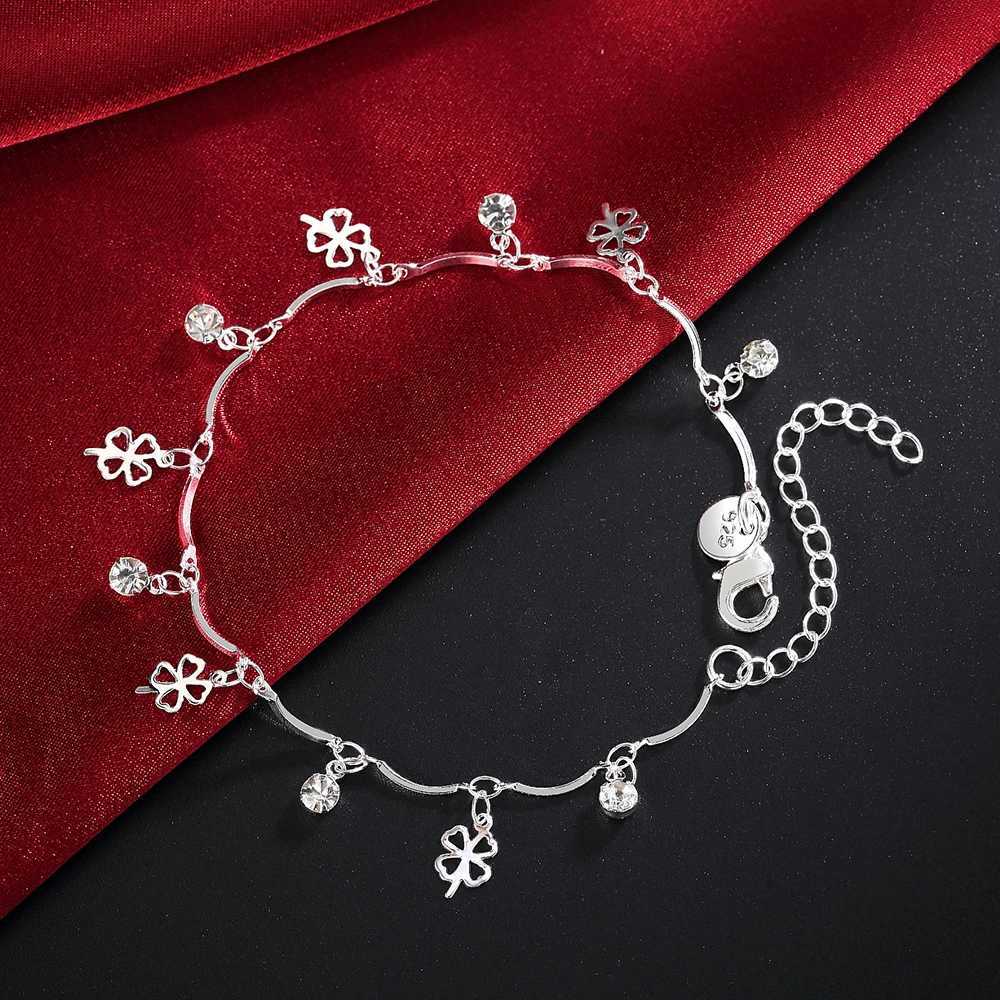 Corrente quente rua tendência 925 prata esterlina sorte trevo folha zircão corrente pulseira para mulheres moda festa de casamento presentes jóias finas
