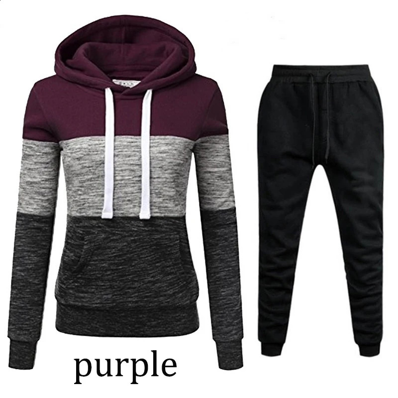 Set van effen driekleurige hoodie voor dames, sweatshirt met capuchon, broekset, sportjoggingset, atletiekpak met capuchon, S-4XL 240117