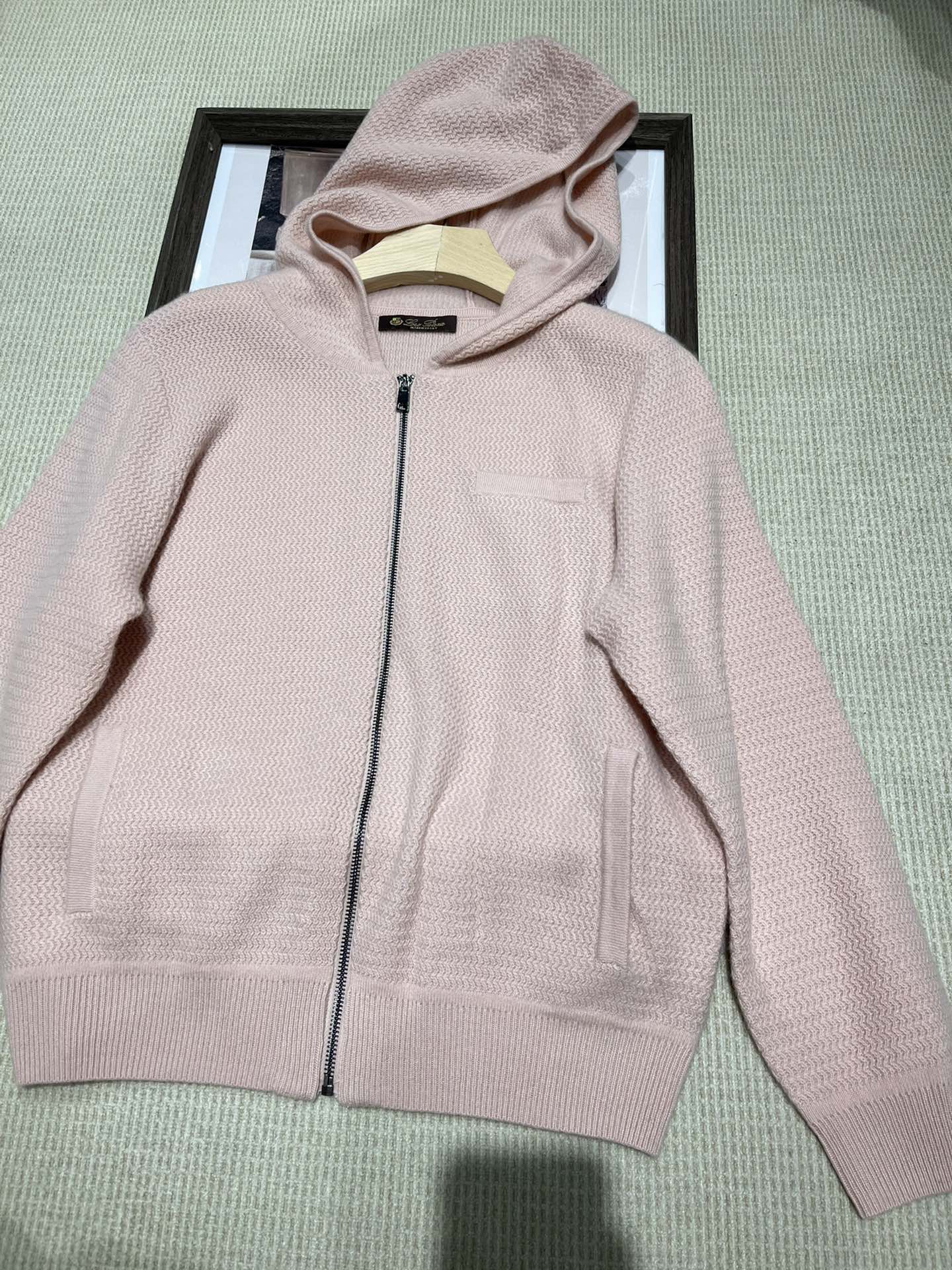 Womens Sweaters Winter loro Water Ripple Cashmere Pink White Gray Hooded Cardigans piana