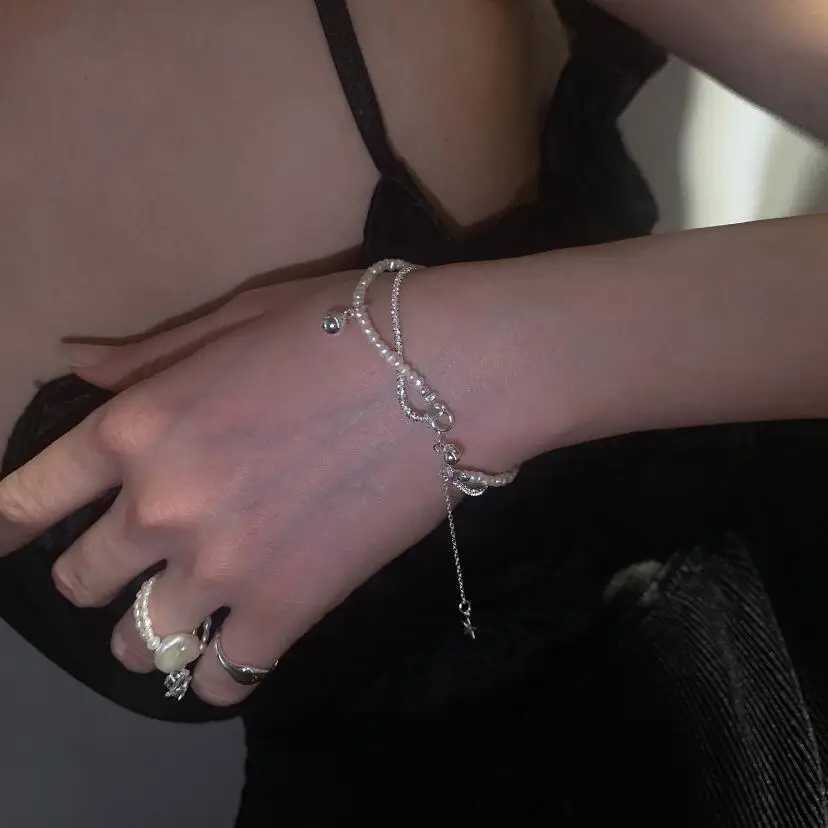 Kette Echtes 925 Sterling Silber Doppelkette Süßwasserperlen Schicht Babysbreath Armband für Frauen Hochzeit Schmuck DB1046