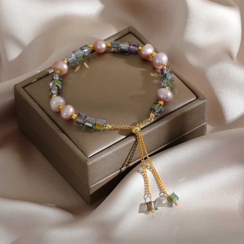 Braccialetti con ciondoli Moda coreana Cristallo Bracciale con perle naturali Braccialetti da donna in acciaio inossidabile di alta qualità Accessori gioielli Regalo di anniversario