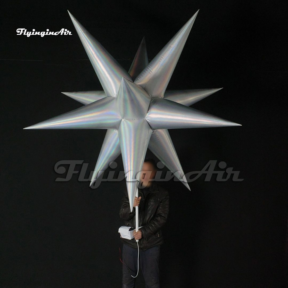 Marionnette de défilé d'étoiles gonflable illuminée blanche, ballon Starlight gonflable avec lumière LED pour événement