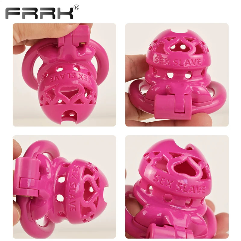 FRRK Locked Life Cage de chasteté en plastique rose avec 4 tailles d'anneaux de pénis, produits sexuels pour adultes, jouets BDSM, boutique sexuelle, petit standard 240117