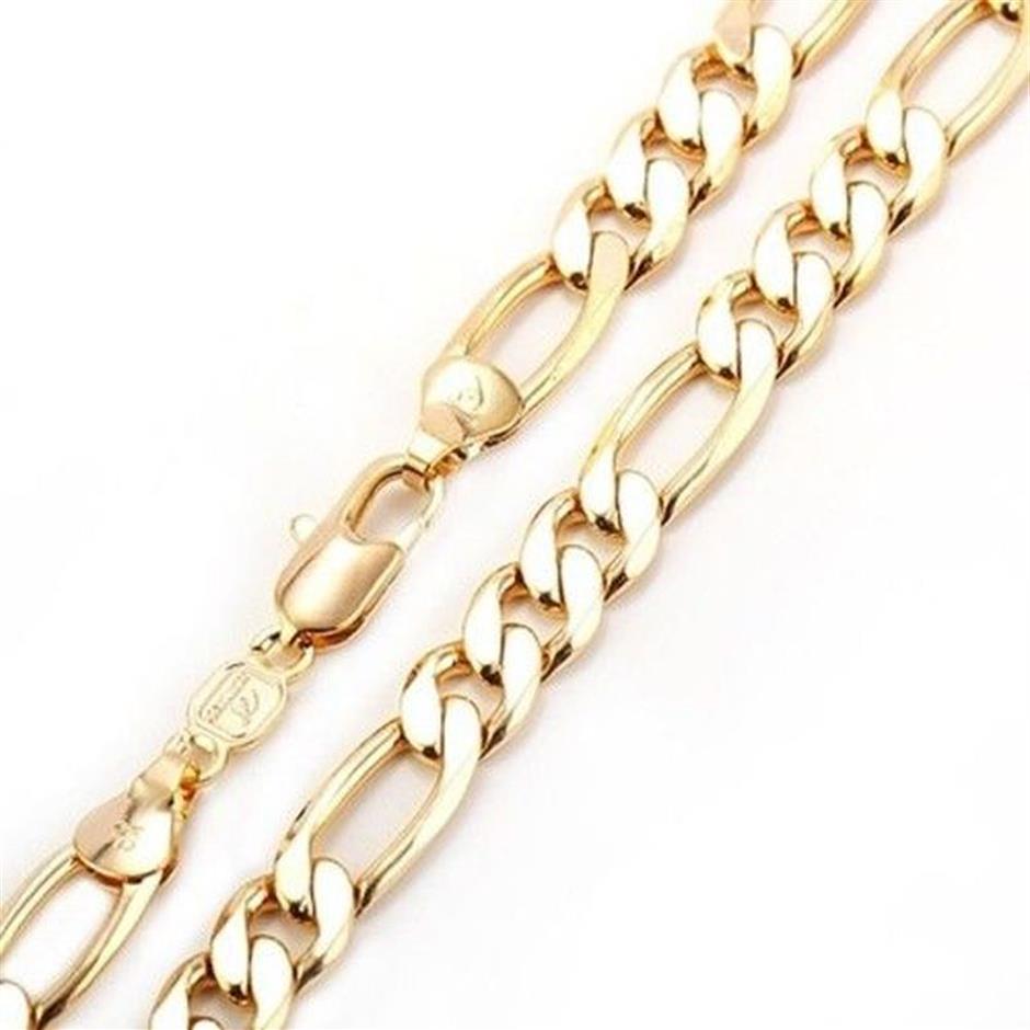 Mens 24k Real Yellow Solid Gold GF 8mm Italian Figaro Link Chain Necklace 24 Inches339G