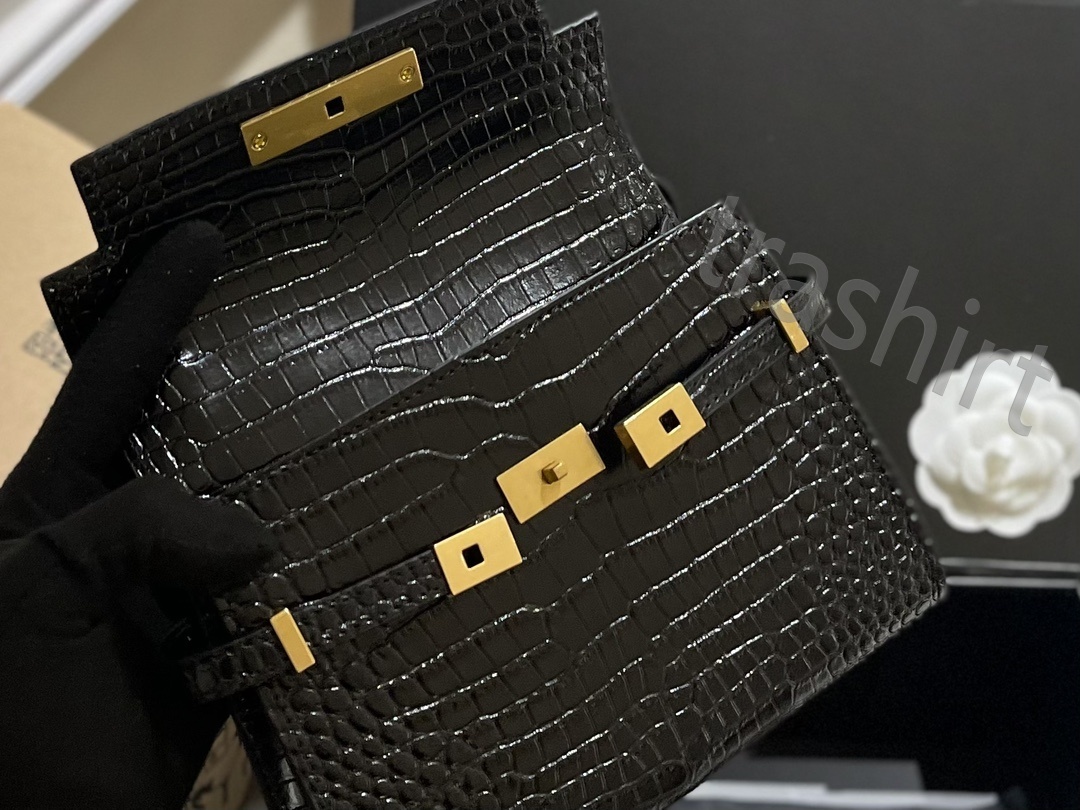 Alta Qualidade Designer Ombro Bolsas De Luxo Bolsas De Moda Feminina Cor Sólida Y S -Shaped Tote Preto Bezerro Clássicos Diagonal Pele De Crocodilo Elegante Saco Envelope