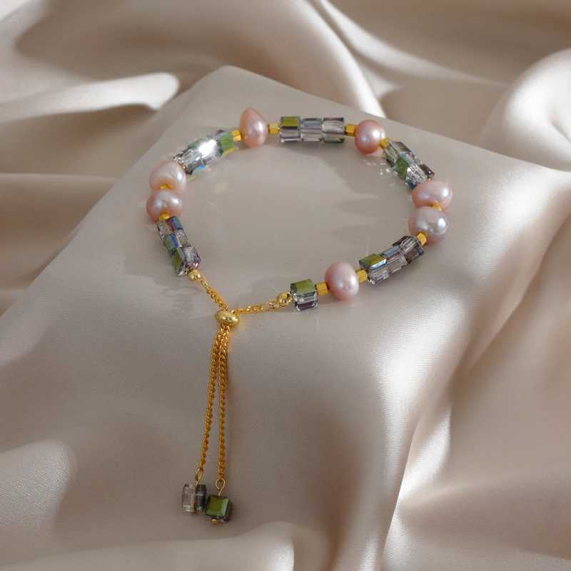 Braccialetti con ciondoli Moda coreana Cristallo Bracciale con perle naturali Braccialetti da donna in acciaio inossidabile di alta qualità Accessori gioielli Regalo di anniversario