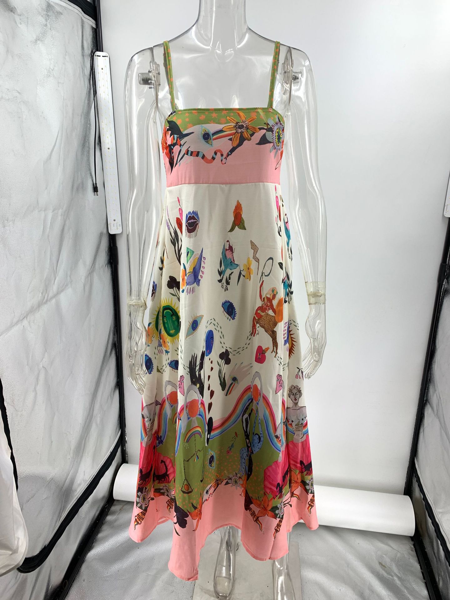 Australijski projektant fantazyjna damska sukienka abstrakcyjna wzór seksowna bawełniana lniana kantar Graffiti Print Rleeveless Swing sukienka