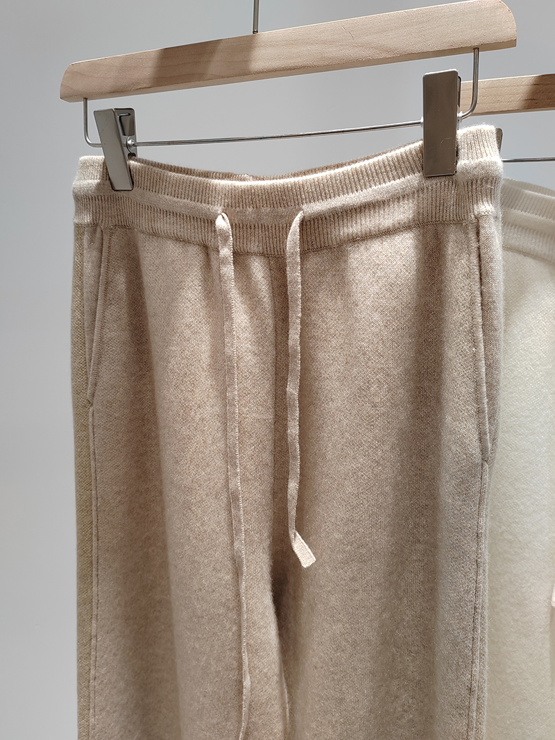 Pantaloni da donna Inverno loro Pantaloni dritti lavorati a maglia a gamba larga con lacci in cashmere impiombato Pantaloni piana