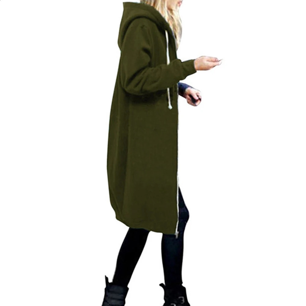 Autumn Women's Hooded Shirt Plus Size Long Style Zip Up Solid Color Pockets Sweatshirts Coat Hoodies Woman Clothing 240117