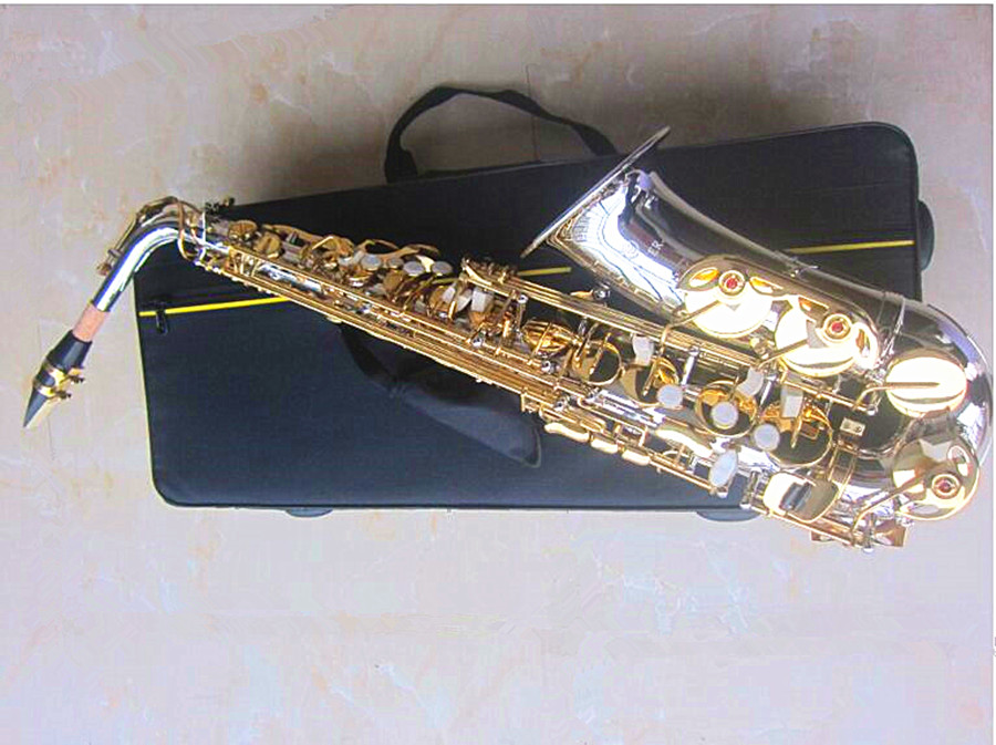 Saxofone júpiter jas1100sg alto eb, saxofone de latão banhado a prata, corpo dourado, instrumento musical, e-flat sax com estojo