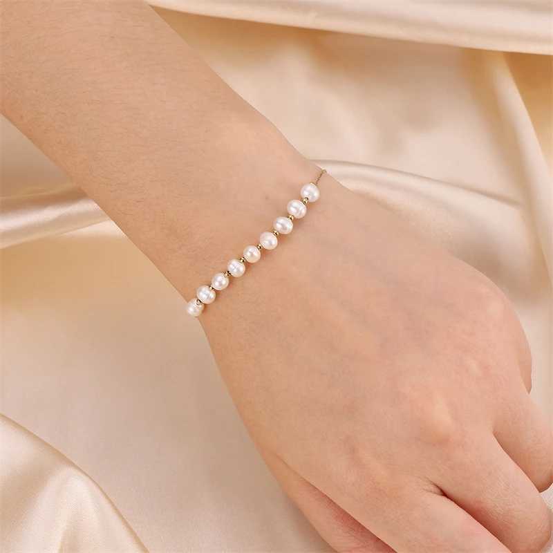 Charm Bracelets D Z Ins Style Freshwater Pearl Stainless Steel Bracelet Jewelry Adjustable Women's Gift PVD Gold Color Bracelet