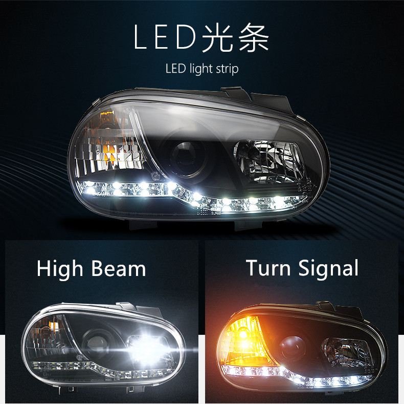 VW Golf için Araba Turn Sinyal Baş Lambası 4 LED Gündüz Koşu Far 2004-2008 MK4 Yüksek Kiriş Işık Lens