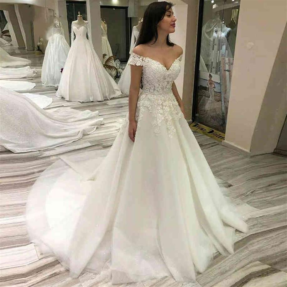 Lace Pearl Wedding Dress Boho Off the Shoulder Simple Vestidos De Noiva 2021 Bridal Gowns For Women Plus Size robe mariee219p