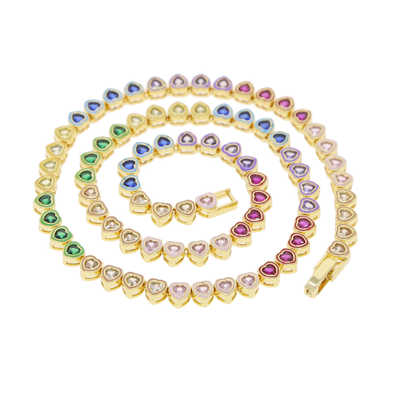 Nuovo arcobaleno color smalto mini cuore amore zircone collana girocollo ghiacciato donne uomini matrimonio bling pavimenta zirconi cubici fascino cz placcato oro gioielli moda hip hop