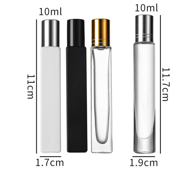 Empty Square Glass Roll On Bottles 10ml Essential Oil Perfume Bottle with Matte Black/White Color Stainless Steel Roller Ball SN6322