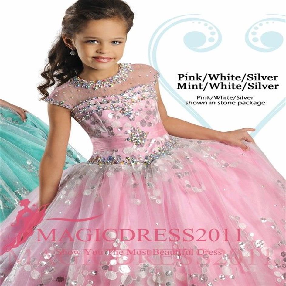 2022 Конкурсные платья для девочек с оборками из бисера, бальное платье с прозрачным вырезом длиной до пола, розовые и синие платья для девочек-цветочниц, платье с пайетками2435