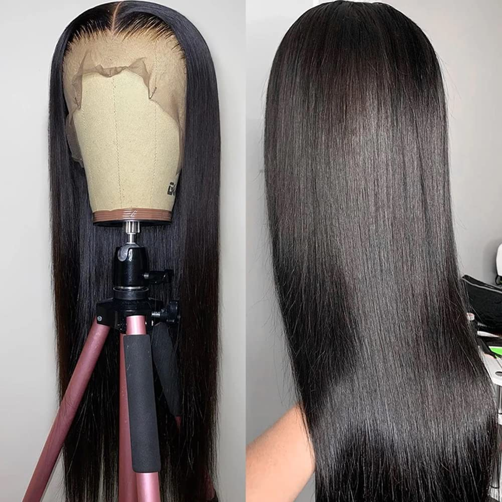 Perruque Lace Frontal Wig brésilienne naturelle, cheveux lisses, 13x4, 30 32 pouces, avec Closure transparente, pour femmes