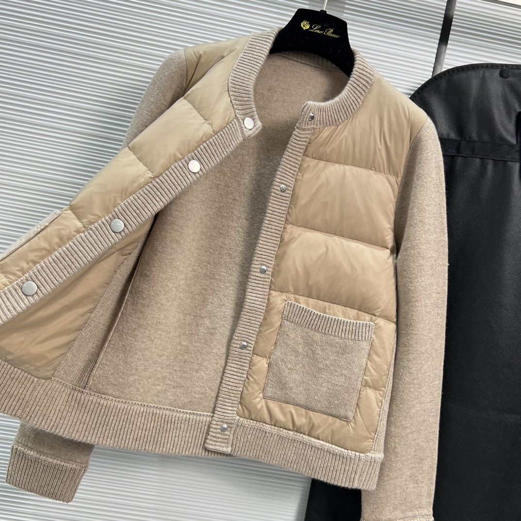 Mulheres Downs Inverno loro Bolso Tricotado Emendado Duck Down Jackets piana