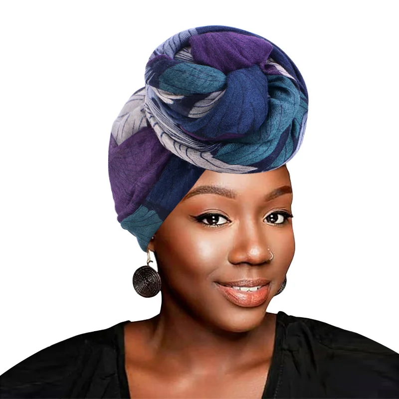 Women Headscarf Ethnic Style Wrap Head Cap Big Discoid Flowers Knotted Turban Hat Muslim Scarf Headware Lady Fashion Printed Hat