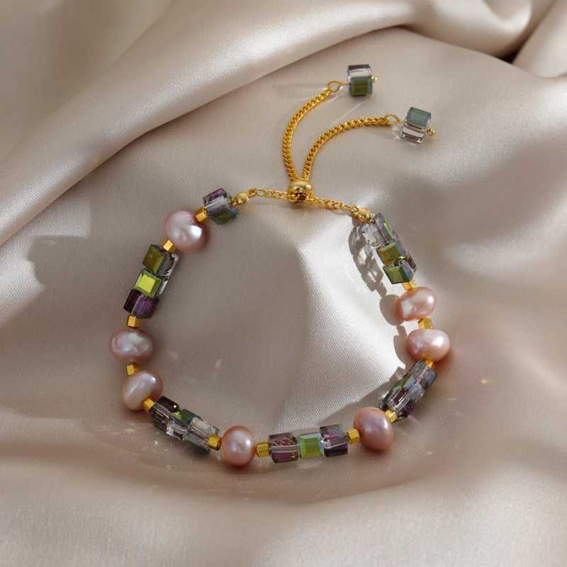 Braccialetti con ciondoli Moda coreana Cristallo Bracciale con perle naturali Braccialetti da donna in acciaio inossidabile di alta qualità Accessori gioielli Regalo di anniversario
