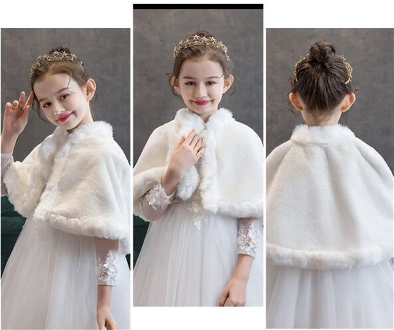 Weicher und verdickter Mädchen-Schal, modischer Mantel 2024, Premium-Fellimitat-Umhang, weiße Jacken für Kinder