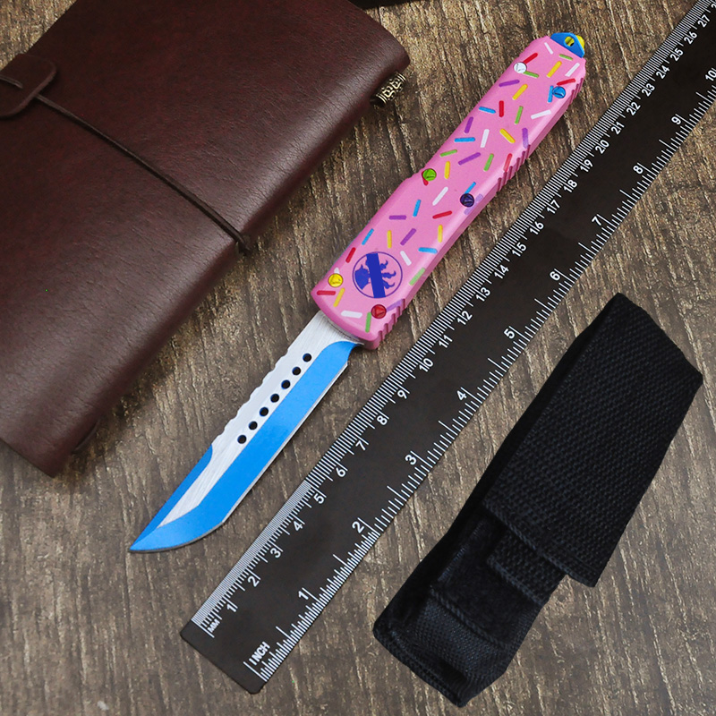 UT Series Dessert Warrior MICRO ULTRA OTF TECH Knife UT Full Size Folding Blade Donut Pink EDC Self Defense Pocket knives