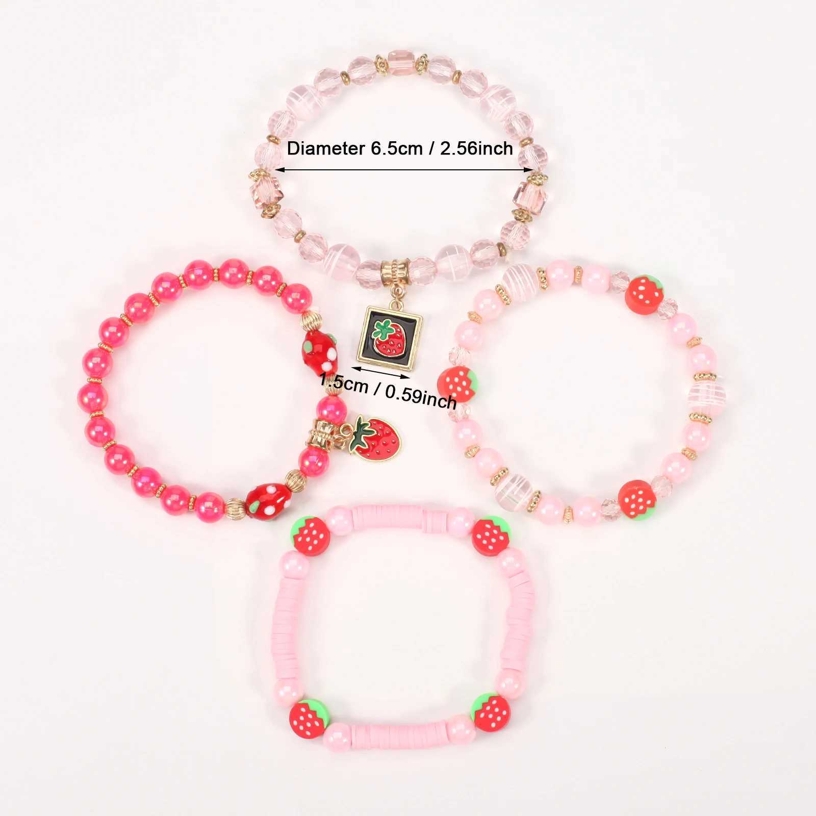 Charm Bracelets Strawberry Pendant Pink Beads Multilayer Stretch Bracelet Cute Fruit Design Hand Decoration Gift For Women