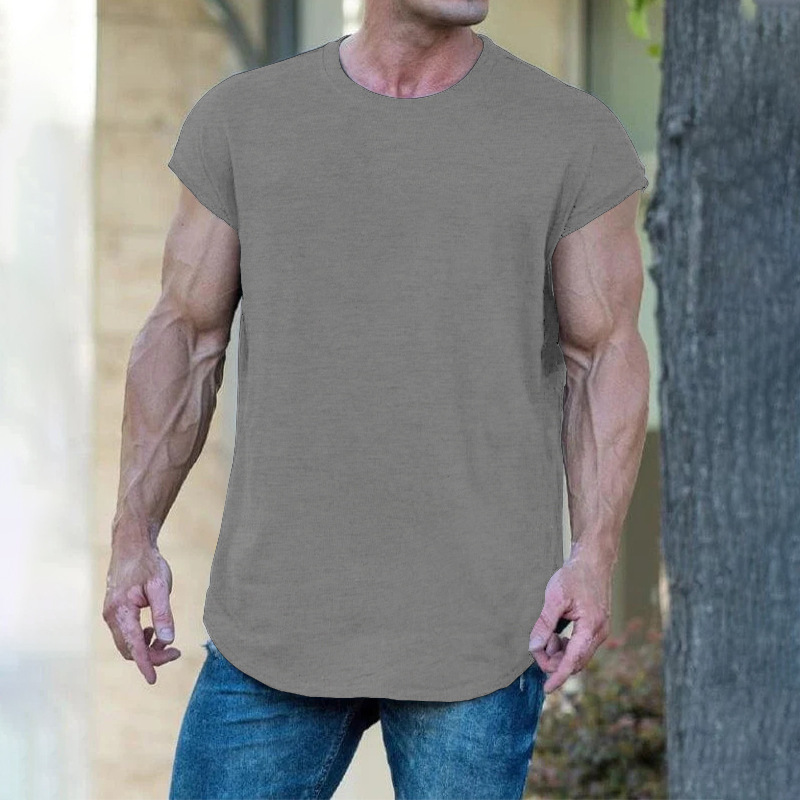 New T-shirt men loose solid color casual men plus size sports round neck T-shirt vest male