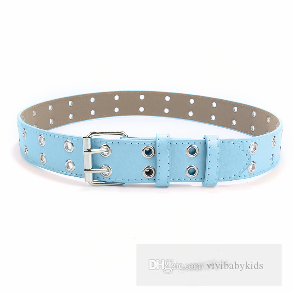 Kids double needle buckles belt fashion children hollow PU leather belts boys casual waistband waist Strap girls all-matching accessoires 80cm 90cm Z6760