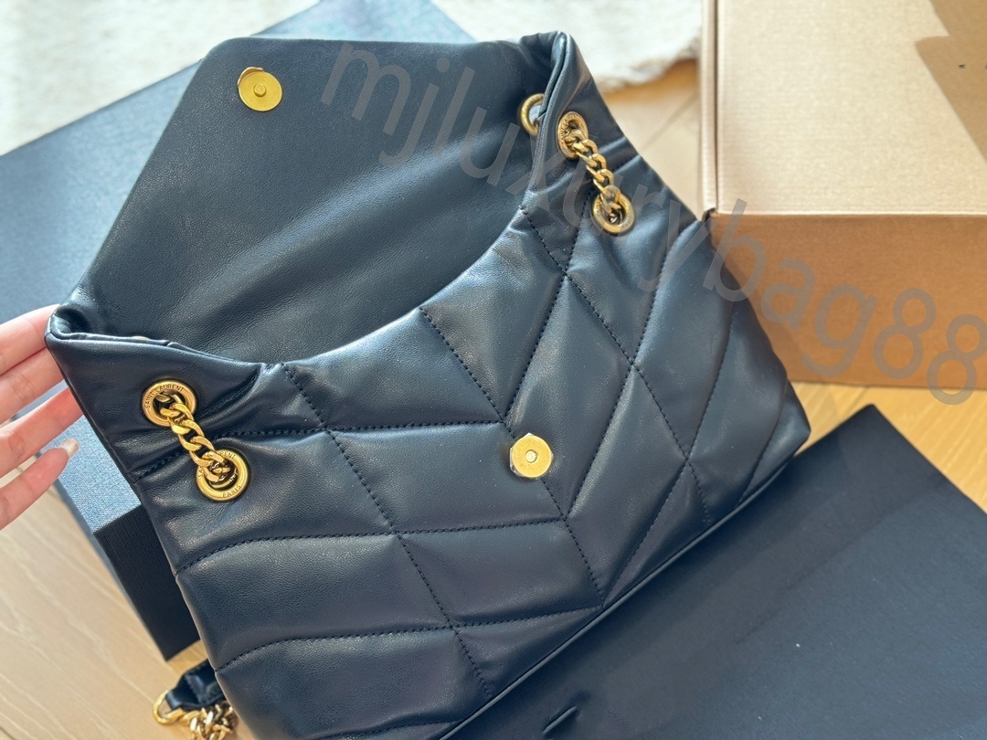 Fashion Shoulder Bags Soft Sheepskin Women Loulou Puffer Genuine Leather Handbag Shoulder Cross body Bags Classic Envelope Bag Chain yslies Tote Purse 29cm