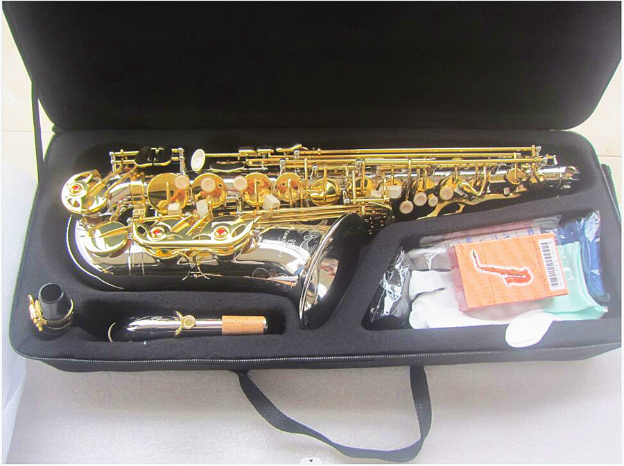 High-end origineel 037 één-op-één structuurmodel E-flat tune professionele altsaxofoon wit koperen buislichaam vergulde sax met koffer