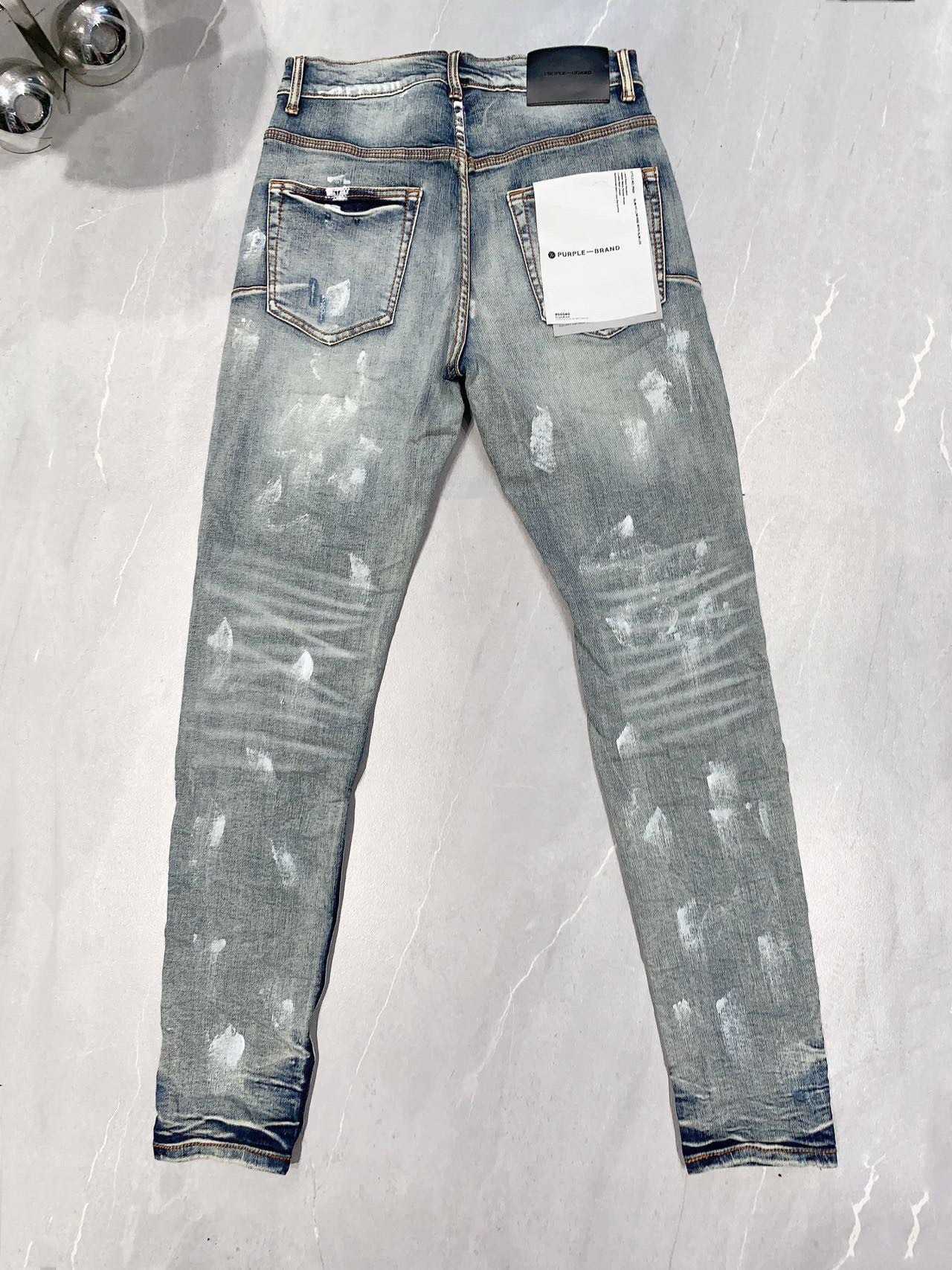 Men's Jeans Purple Brand American High Street Paint Distressed Jeans