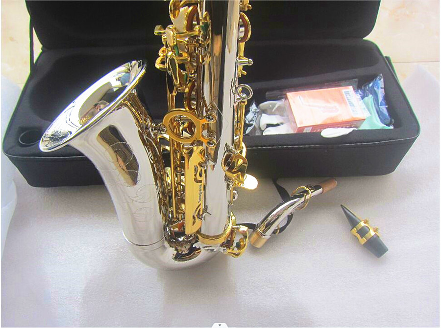Haut de gamme original 037 modèle de structure un-à-un E-flat tune saxophone Alto professionnel corps de tube de cuivre blanc Sax plaqué or avec étui