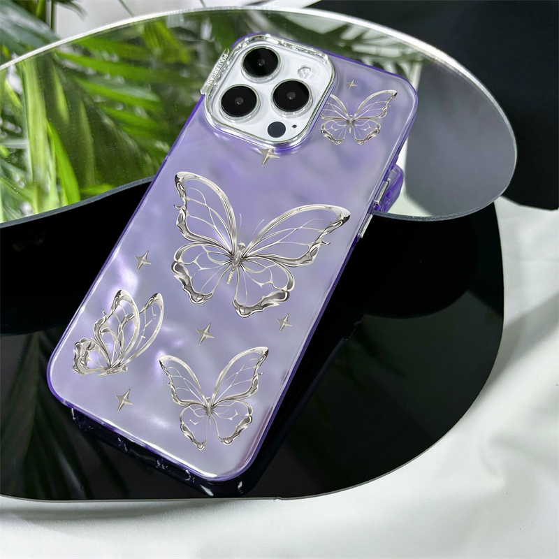 Capa de telefone borboleta com design de metal para iphone 14 11 12 13 15 pro max plus chapeamento capa protetora 200 peças
