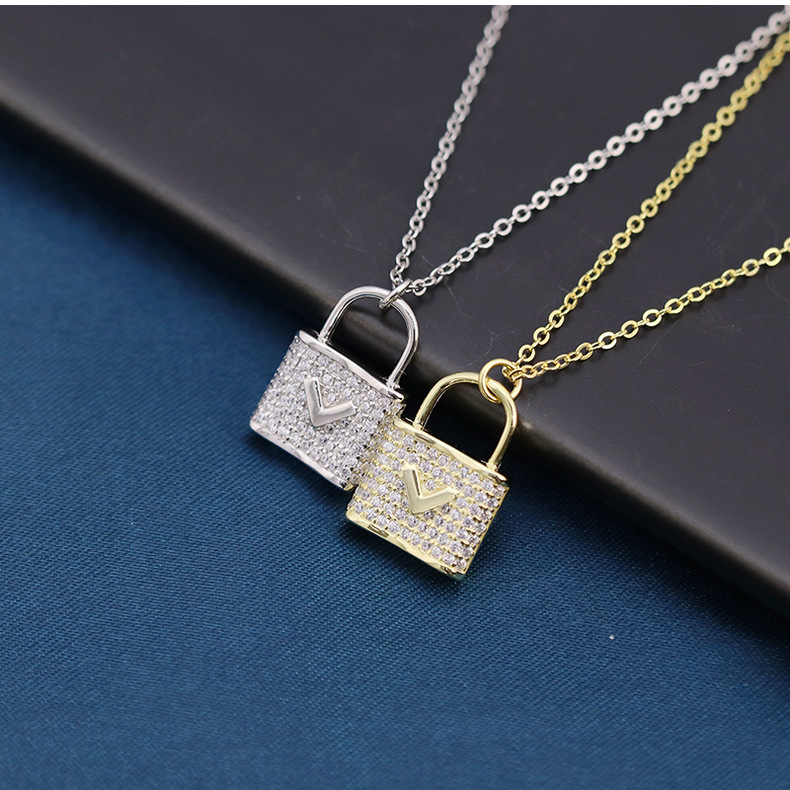 S925 sterling silver lock life necklace female Joker temperament niche fashion V-shaped high-end Valentine's Day ornaments