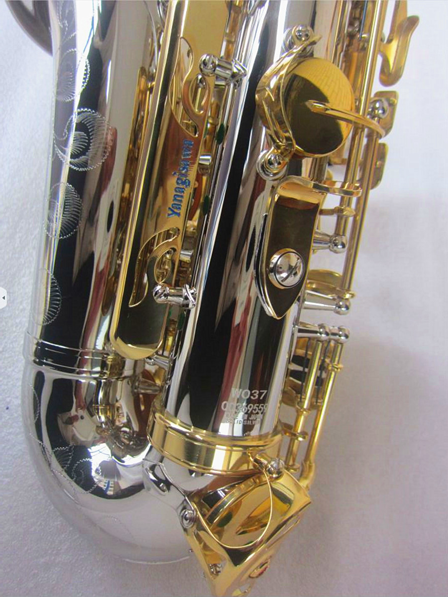 Ny WO37 Alto Saxofon Silver Nickel Plating Gold Key Professional Super Play Sax med munstycke Case