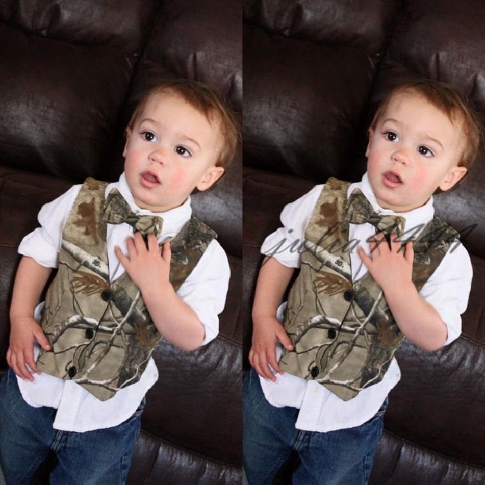 2020 Custom Camo Boy's Formal Wear Camouflage Real Tree Raso Gilet economico Solo gilet matrimonio Bambini Boy Formal Wear288J