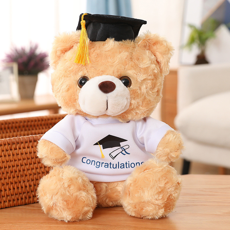 Cute Graduation Season Bear Plush Toys 23cm Congratulation Bear with Academic Cap Plush Dolls Gifts for Classmates Graduates Children Wholesale