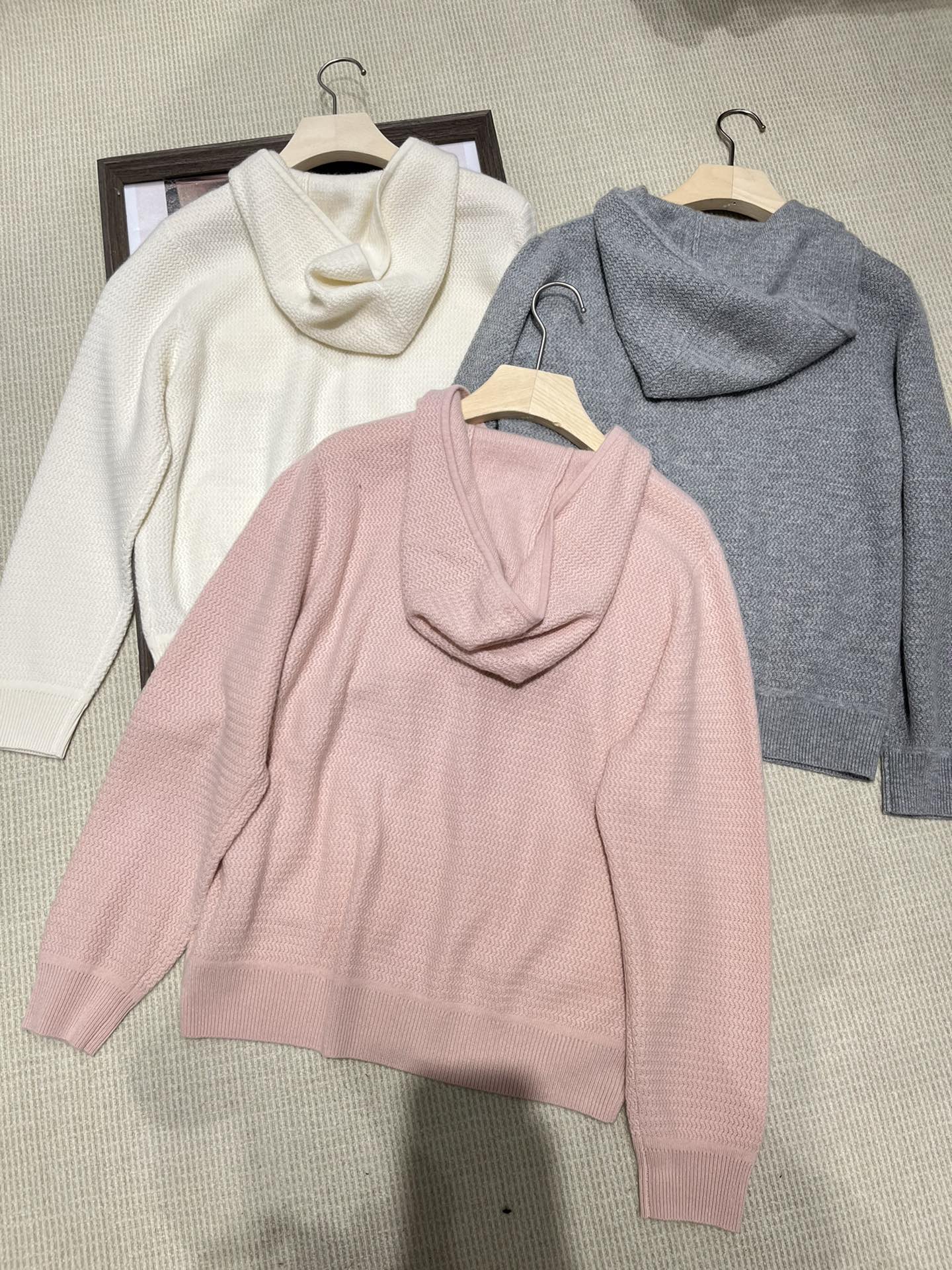 Pulls femme hiver loro eau ondulation cachemire rose blanc gris Cardigan à capuche piana