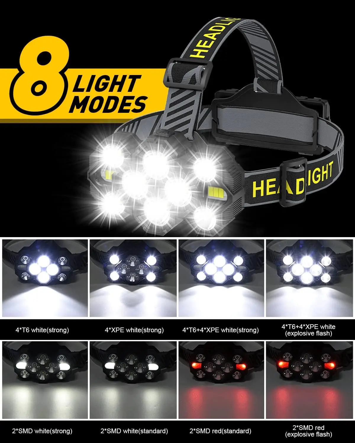 Rechargeable 10 LED Headlamp Flashlight with White Red Lights Head Lamp Light Outdoor Camping Cycling Running Fishing Headlight 240117