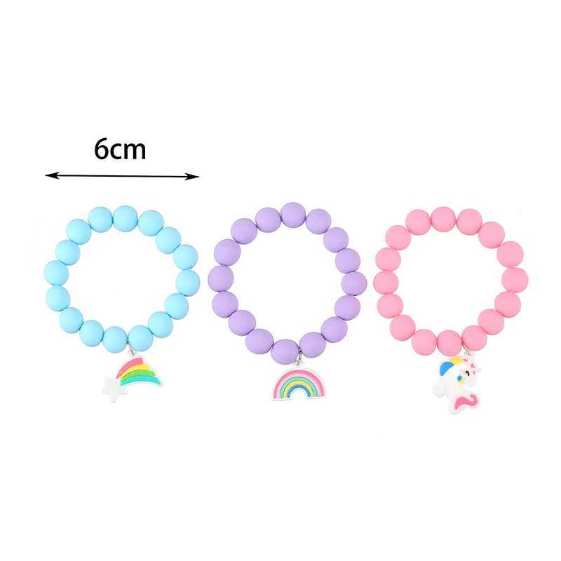 Charm Armband 3stCandy Color Girls Armband Rainbow Cloud Star Unicorn Matt Beaded Stretch Armband smycken Tillbehör Partihandel